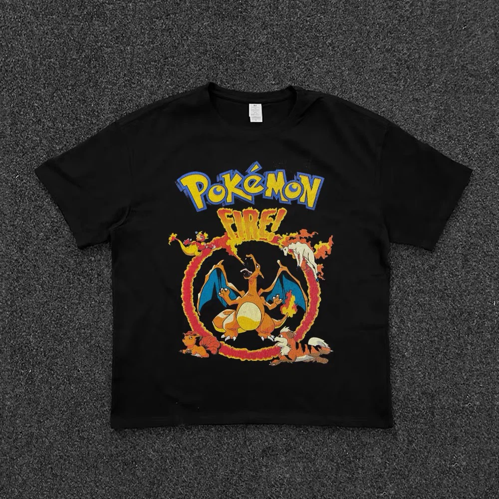 Vintage Fire‑Themed Creatures Graphic Tee, 90s Retro Game Inspired Unisex Oversized Heavyweight Cotton T‑Shirt