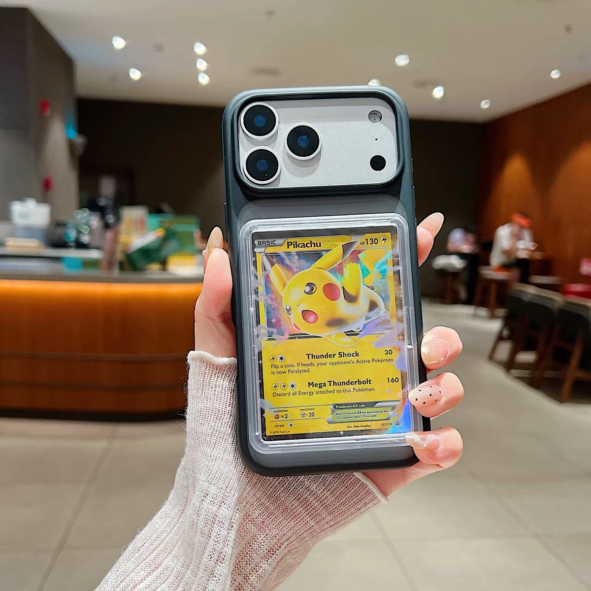 Gen 2 Trading Card Display Phone Case, Shockproof Black Protective Cover Holds Standard TCG Cards for iPhone