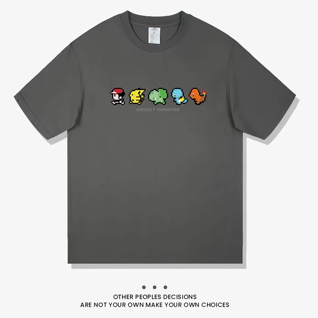 Retro Pixel Graphic Crew Neck T‑Shirt