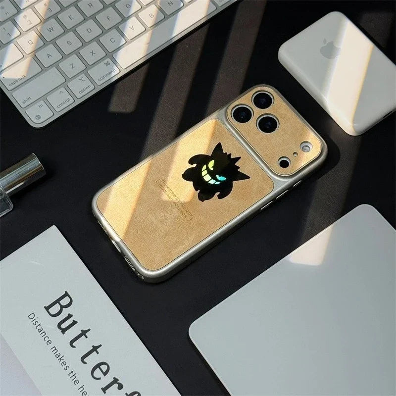 Anime Cartoon Gengar Laser Leather Texture Phone Case For iPhone