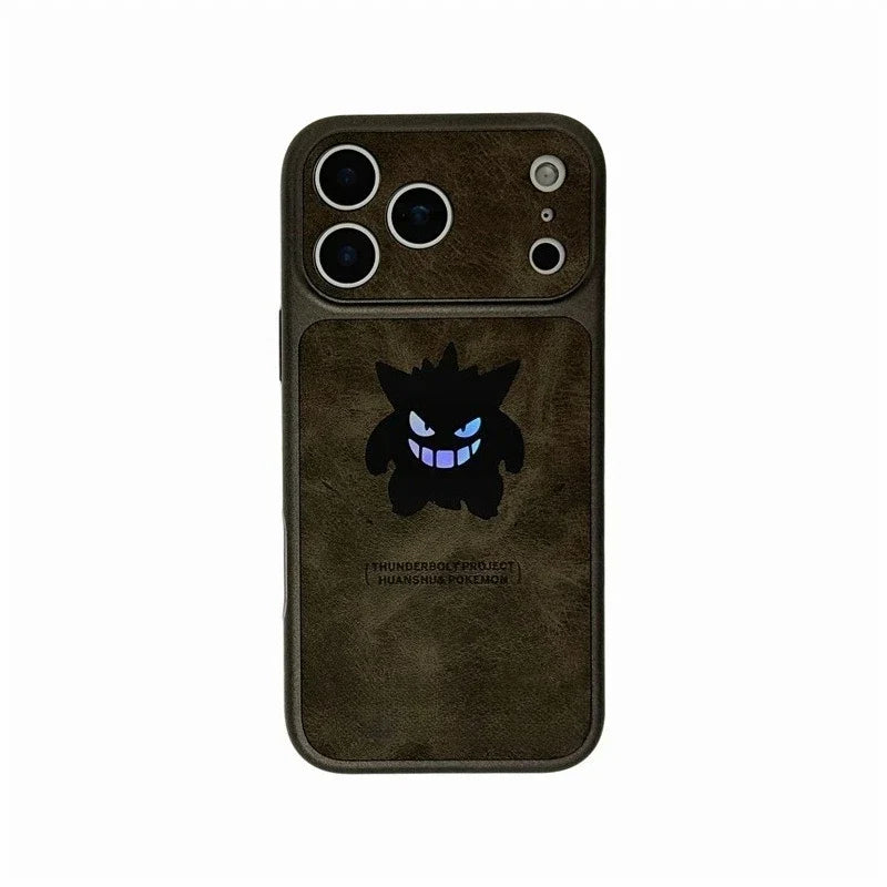Anime Cartoon Gengar Laser Leather Texture Phone Case For iPhone